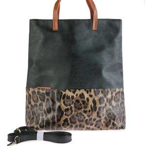 Leather with leopard print tote bag